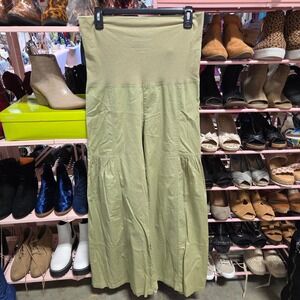 Contrast Maternity Lounge Pants Cropped Wide Leg Beige Size S Cotton Spandex